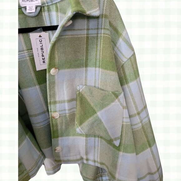 FOR THE REPUBLIC Classic Short Jacket in Blue Green Plaid Women's Size XL/TG - Picture 4 of 16